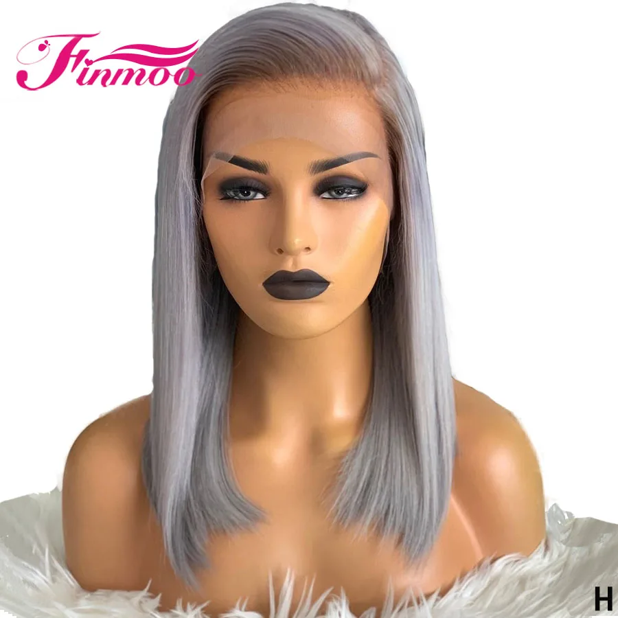 Grey Color 13x6 Transparent Lace front Human Hair Bob Wigs Straight Peruvian Remy Hair Lace Wig Pre Plucked For Black Women 180