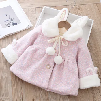 

Winter Baby Girls Sweet coat cute rabbit ears fur collar fur ball coat quilted warm top Kids
