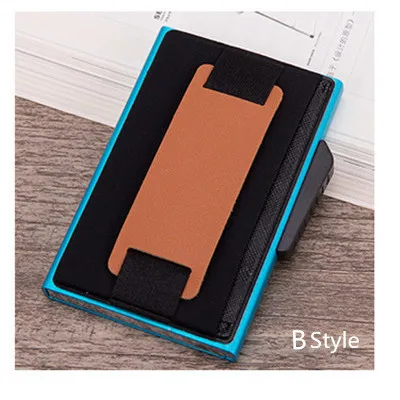 С защитой от RFID, для карт держатель ПУ, кожаная Монета Кошельки Алюминий сплава Модные карты Box Дело Повседневное держатель Чехол-портмоне с отделением для карт - Цвет: B Blue