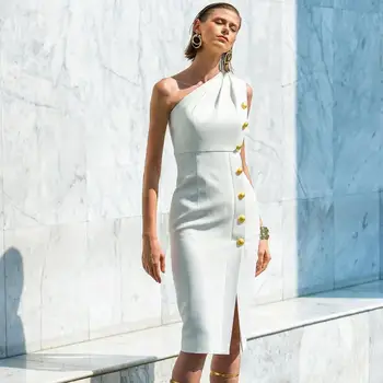 

2020 Winter Evening Party Dress One Shoulder Sleeveless Nightclub Women Dress Vestidos Celebrity Summer Autumn Dress