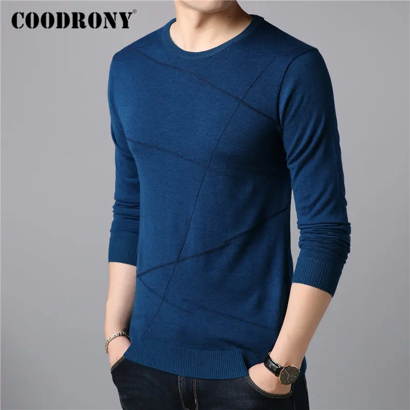 COODRONY брендовый мужской свитер, повседневный Полосатый пуловер с круглым вырезом, хлопковый шерстяной пуловер для мужчин, одежда на осень и зиму, джемпер, Свитера 91077