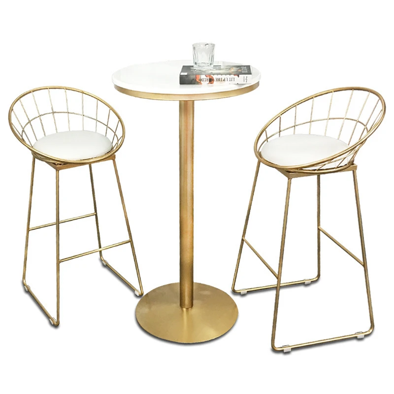 

Creative Bar Chair Table Simple Iron Art Multi-function Household High Stool with Cushion Coffee Shop Bar Stool and Table