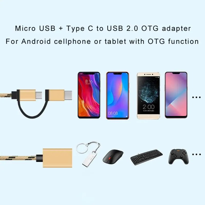 2в1 type C+ Micro USB штекер к USB 2,0 Женский адаптер конвертера OTG для samsung huawei Xiaomi Android мобильный телефон планшет U