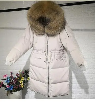 Beige brown fur Женский зимний пуховик, новинка, плюс размер, Свободная Женская куртка с капюшоном, меховой воротник, толстое теплое пальто, повседневное, офисное, Женское пальто, Q89 - Цвет: Beige brown fur