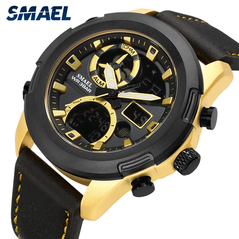 SMAEL Для мужчин кварцевые часы бренда класса люкс в стиле милитари из искусственной кожи ремешок наручные часы Повседневное спортивные часы