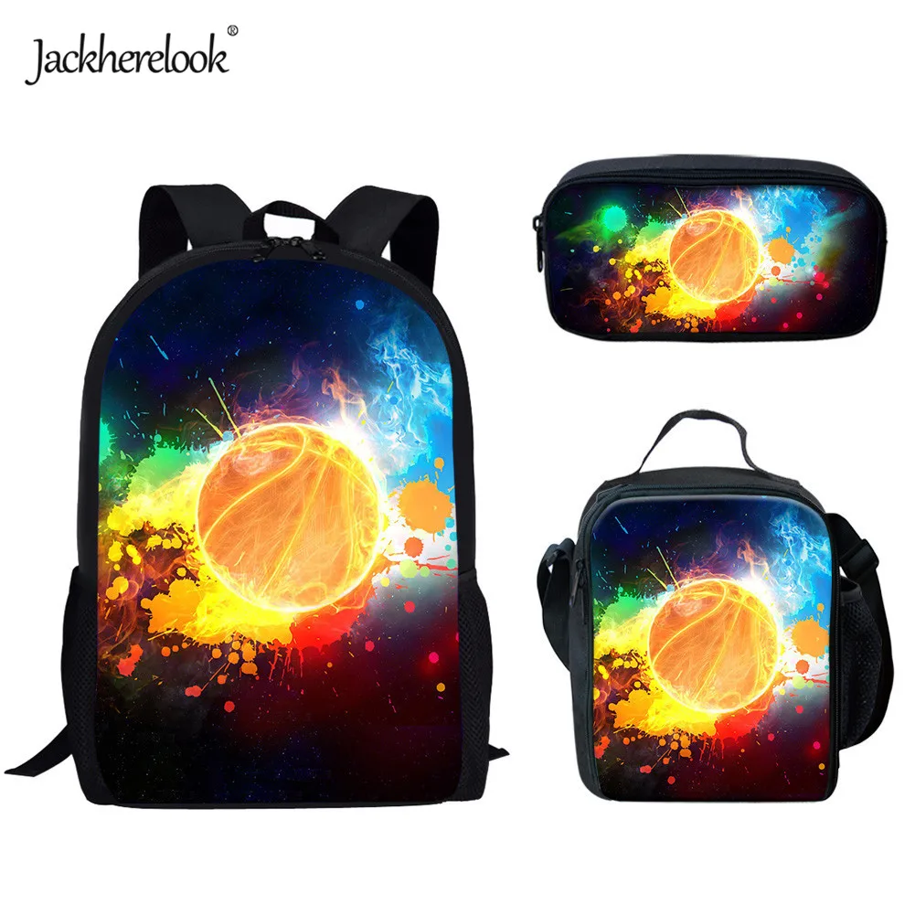 HMC3091CGK Jackherelook/ Новое поступление детских 3 комплектов школьных сумок для мальчиков и девочек, классный огненный принт баскетбольного мяча, рюкзак на плечо, большая ВМЕСТИТЕЛЬНОСТЬ - Цвет: HMC3091CGK