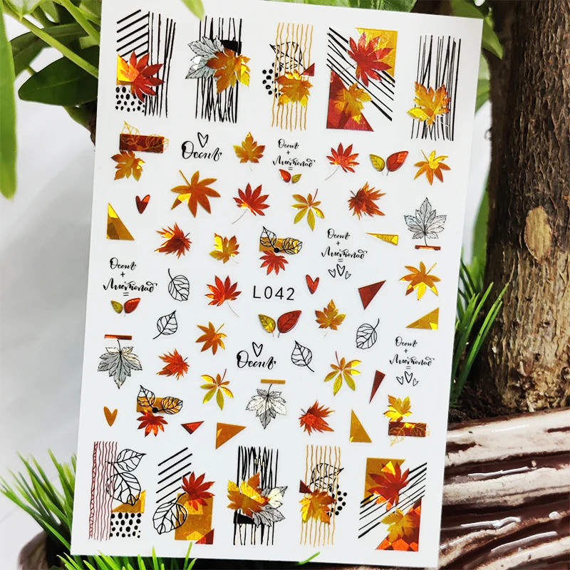 

3D Nail Sticker Waterproof Shining Decal Stickers for Nails Line Maple Leaf Letter Love Nail Art Decoration Aurora Silver Design