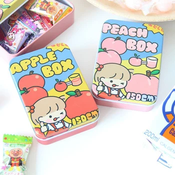 

1 Pcs Kawaii Fruit Peach Girls Square Metal Washi Tape Jewelry Candy Storage Box Desk Organizer Korean Stationery Holders