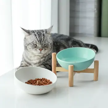 

Pet Ceramic Cat Bowl Oblique Cat Food Holder Dog Bowl Cute Anti-Knock Protection Cervical Vertebra Supplies Single Water Bowl
