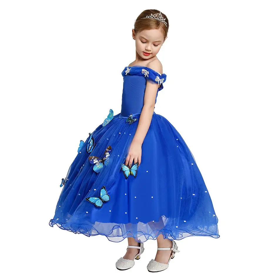 Princess Cinderella Off Shoulder Pageant Ball Gown - Girls Deluxe Fluffy Bead Halloween Party Costume by MUABABY image 5