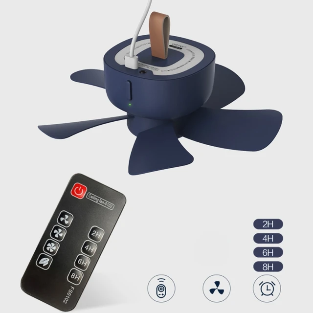 DC5V USB Remote Control Timing 4 Gears Ceiling Fan Cooling Hanging Fan for Tent Bed Camping Outdoor Home 2 Colors 2