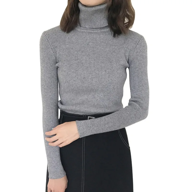 Женский осенний свитер, тонкий мягкий вязаный пуловер с длинным рукавом и высокой горловиной, сексуальный тонкий стрейчевый водолазка, очаровательный и благородный