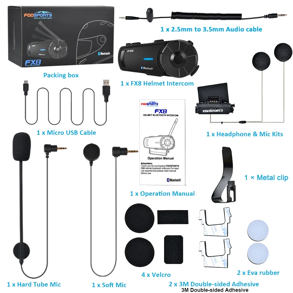 Fodsports FX8 Шлем Интерком 8 Rider 1000 м группа BT переговорные мотоциклетный шлем Bluetooth гарнитура Moto Intercomunicador FM