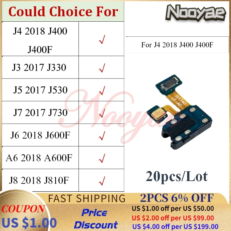 For Samsung Galaxy A6 J6 J8 J4 2018 J3 J5 J7 2017 J400 J330 J530 J730 Headphone Port Audio Jack Microphone Flex Cable 20pcs lot