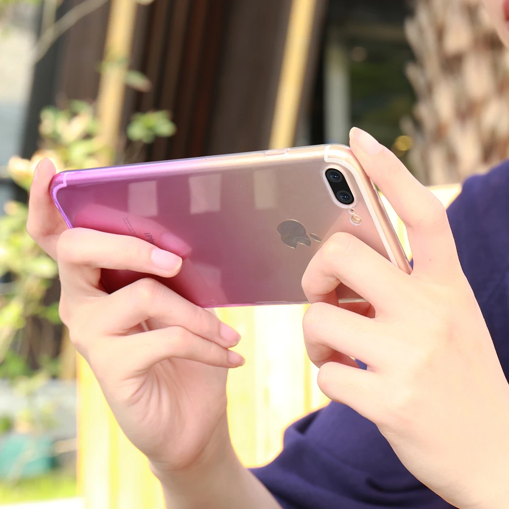 Градиентный прозрачный ТПУ чехол для телефона IPhone 6 6S 7 8 Plus ультра тонкий защитный