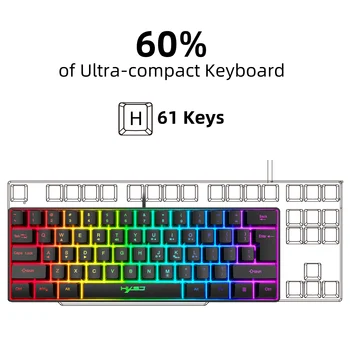 HXSJ Gaming Keyboard 61 Keys RGB Backlit 60 60 Business Keyboard US Wired Wireless Bluetooth Mini