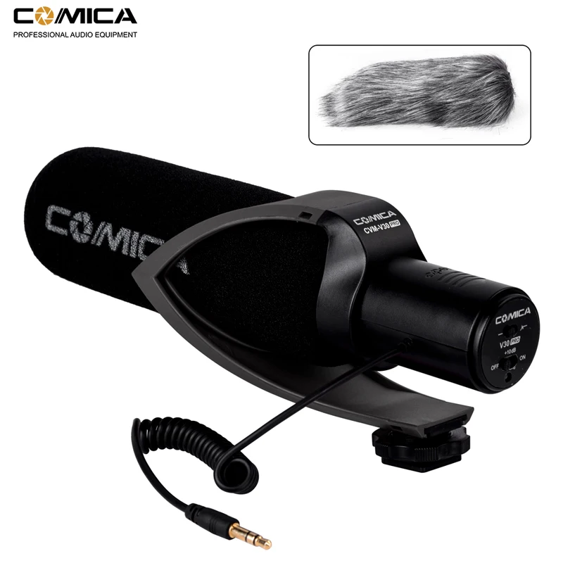 Comica Cvm-V30 Pro Супер-Кардиоидная направленность конденсаторный видео микрофон с интерфейсом 3,5 мм Профессиональный амортизатор Univers - Цвет: Черный
