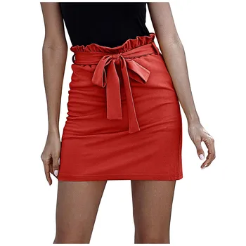 

2020 Women Fashion Sexy Short Mini Skirt Solid Hight Waist Bandage Fold Ladies Slim Summer Skirts