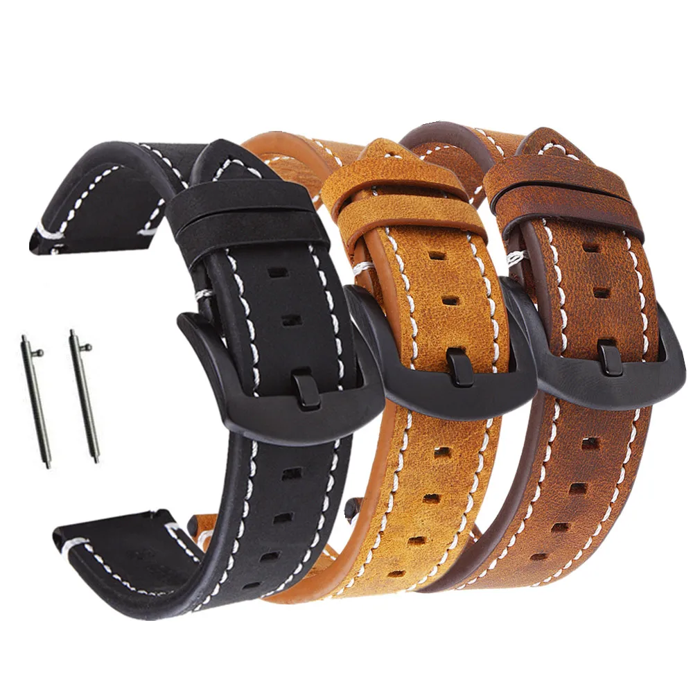 

Cowhide Watchbands 18 20 22mm Women Men Quick Release For Samsung Gear S3 Genuine Leather Vintage Watch Band Strap