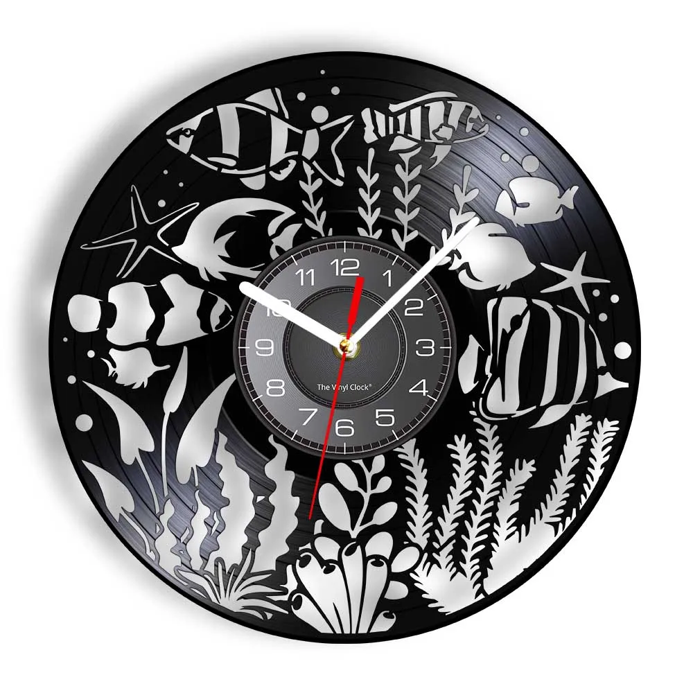 Mondo sottomarino Acquario marino Benthos Orologio con disco in vinile Reef di corallo e pesci Oceano Decorazioni per la casa Orologio da parete esclusivo tropicale