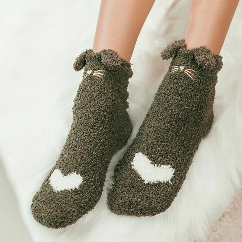 Зимние милые толстые теплые носки-тапочки с когтями для сна для женщин и девочек; домашняя одежда; IK88