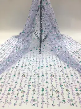 

African Sequence Fabrics for Bridal Materials Lace High Quality Sequins Lace Fabric Nigerian Mesh Net Lace Sequins Fabric