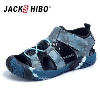 

JACKSHIBO Summer Children Beach Boys Girls Sandals Kids Shoes Closed Toe Child Sport Sandals with Light Reflection Size 21-32