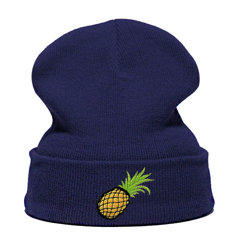 Beanie шляпа Skullie Кепки смутная зима вышивка в стиле панк Для мужчин Для женщин подростков уличных танцев забавные персонализированные ананас для гурманов - Цвет: Navy