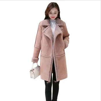 

Winter Woman Coat Korean Version Loose with Thick Cotton-padded Jacket Long Lamb Coat Deer Velvet Jacket Woman
