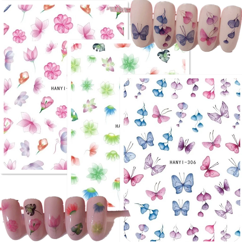 

Newest HANYI 306 308 flower design nail art sticker decal stamping back gule DIY decoration tools