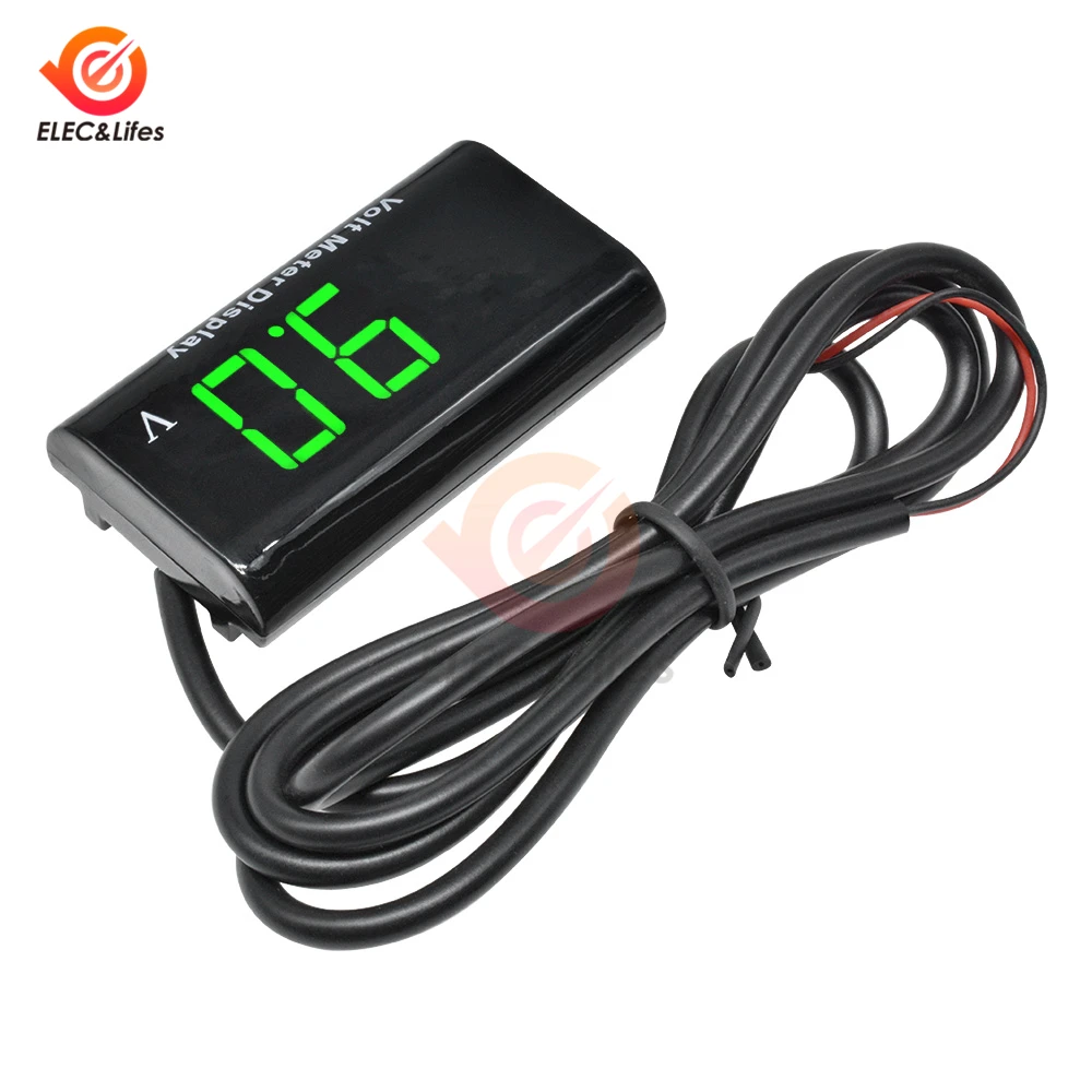 0.56" Digital 12V LED Panel Green Voltmeter IPX6 Waterproof Volt Meter For Car 