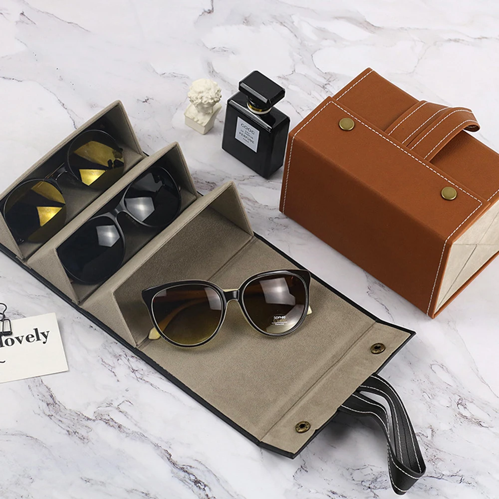 Portable Glasses Organizer 2/3/4/5/6 Multi-slot Eyeglasses Storage Display Travel Folding Sunglasses PU Leather Case