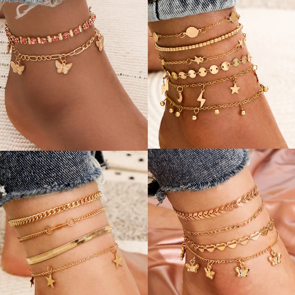 DIEZI Vintage Bohemian Summer Gold Color Metal Chain Anklets Women Girls Butterfly Leg Ankle Anklet Bracelet Beach Jewelry DIEZI Vintage Bohemian Summer Gold Color Metal Chain Anklets Women Girls Butterfly Leg Ankle Anklet Bracelet Beach Jewelry