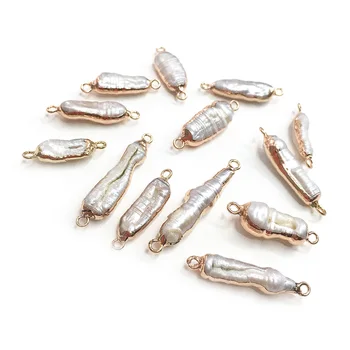 

New 1PC Natural Freshwater Pearl Pendant Connector Charm Pendant for DIY Jewelry Making 8x25-8x40mm