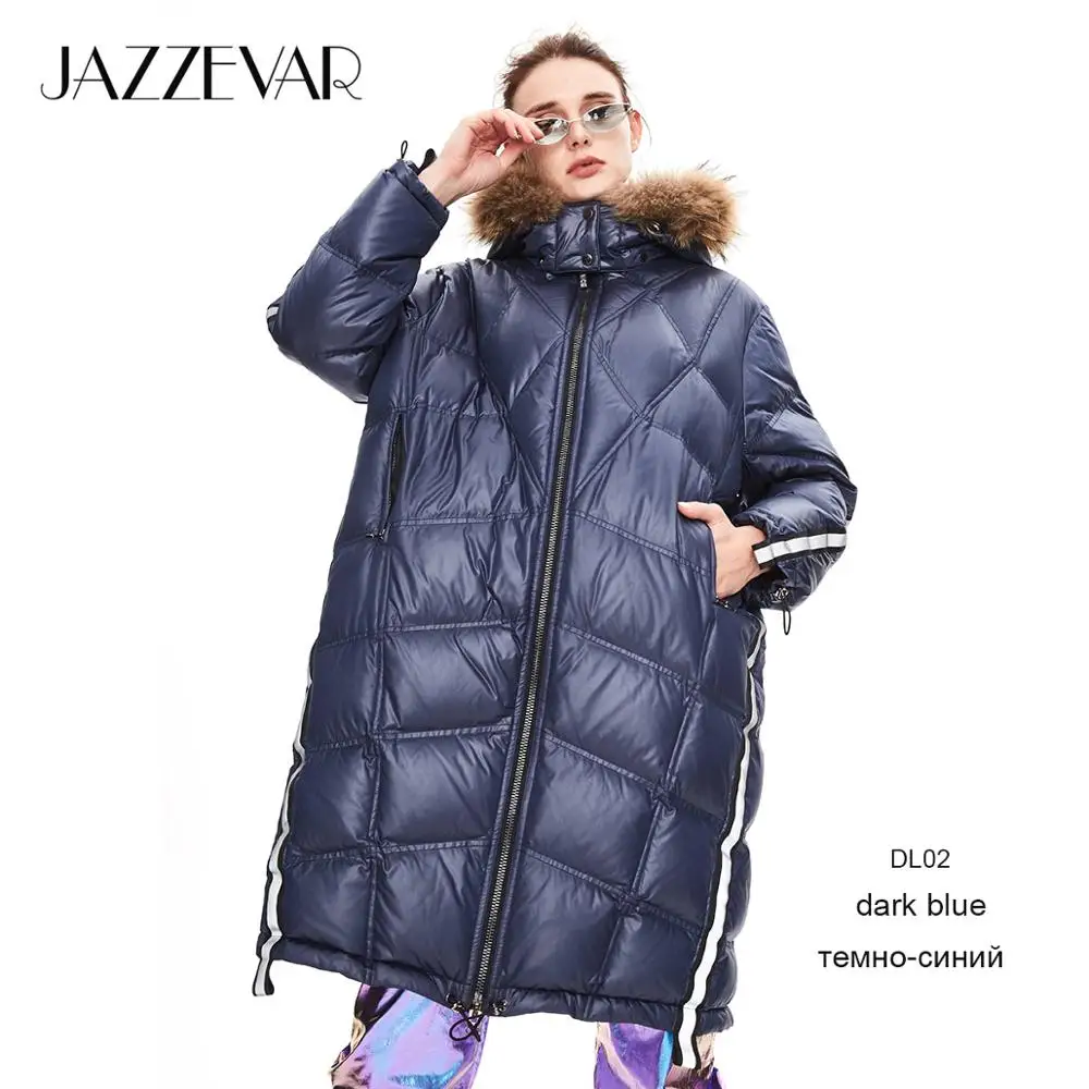 dark blue DL02 JAZZEVAR Зима новое поступление женский пуховик с меховым воротником модный стиль с капюшоном длинная зимняя одежда для женщин K9071 - Цвет: dark blue DL02