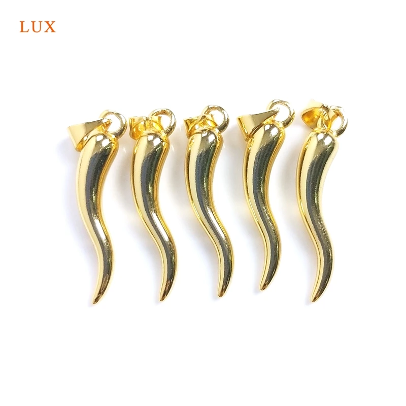 5pcs Italian Horn Charm Gold Tiny Pepper Pendant Good Luck