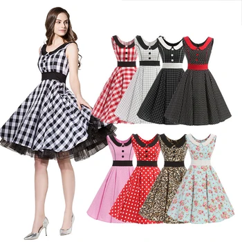 

plus size women party dress vintage retro polka dot leopard floral printed runway casual midi dresses cotton big swing tea dress