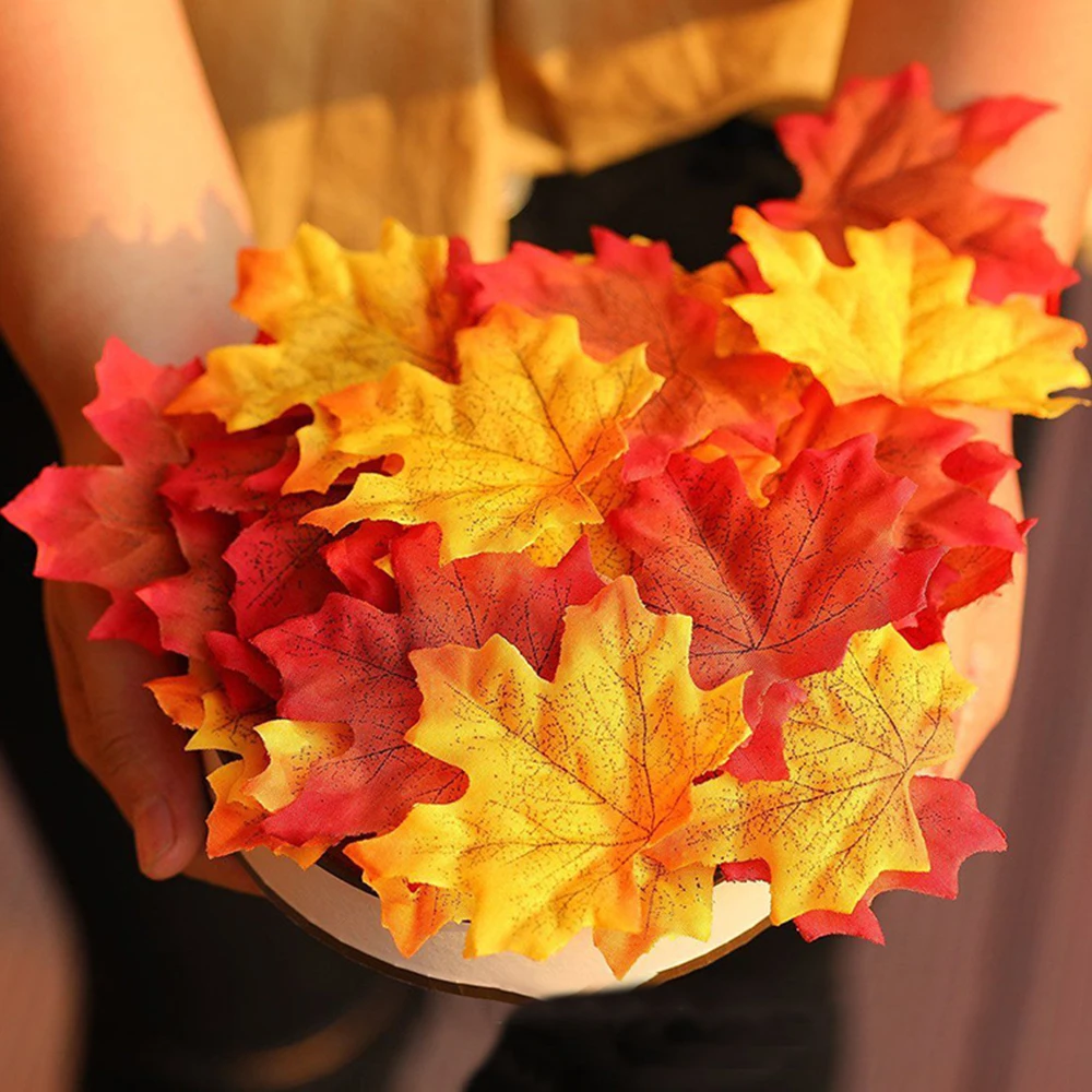 100Pcs/pack Artificial Autumn Maple Leaves Mixed Colored Wedding Room Decor 8*8cm home decoration leaf