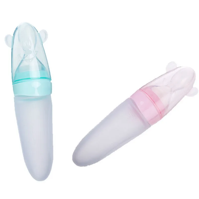 

90ML Safety Infant Baby Silicone Feeding Spoon cute Cartoon Squeeze Feeder Food Rice Cereal Bottle