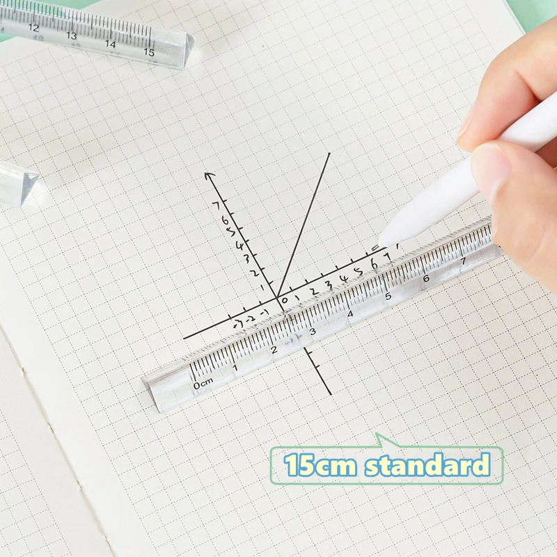 15cm 아크릴 삼면 직선자 투명 눈금자 드로잉 측정용 사무실 학교 학생용품 F690