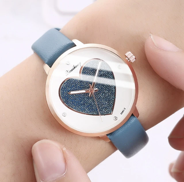 Reloj de pulsera con esfera de corazón para Mujer, pulsera femenina de  marca de lujo con correa de cuero - AliExpress