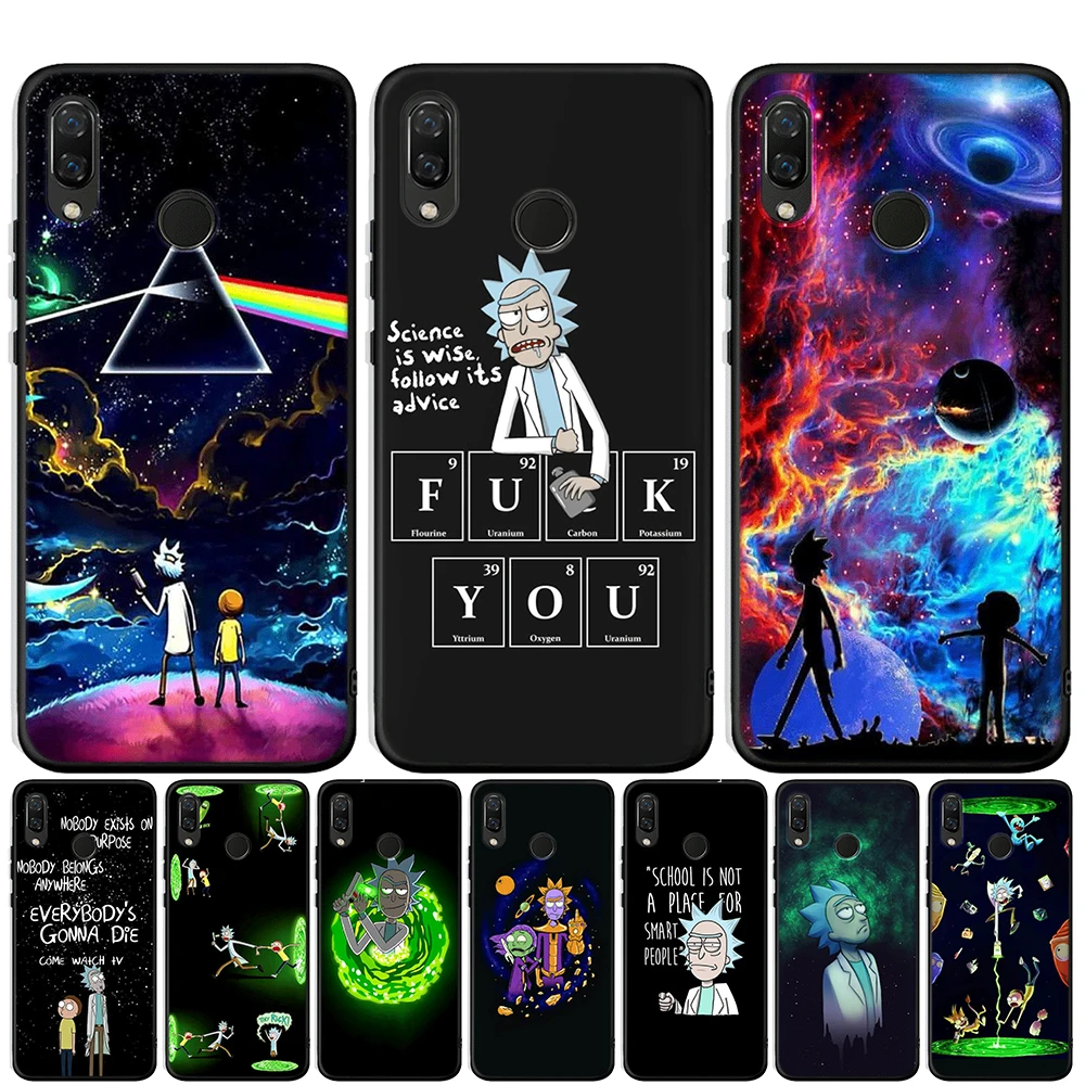 

Rick and Morty Pattern Black Silicone Case For Honor 20 Pro 10 9 9i 8 Lite 8X 8S 8C 7A 7X V20 View 20 Matte Cover Coque Etui