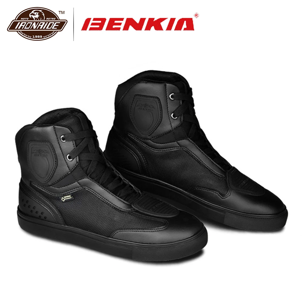 

BENKIA Cowhide Leather Motorcycle Boots Waterproof Motocross Boots Motorcycle Shoes Breathable Riding Racing Moto Boots for Men