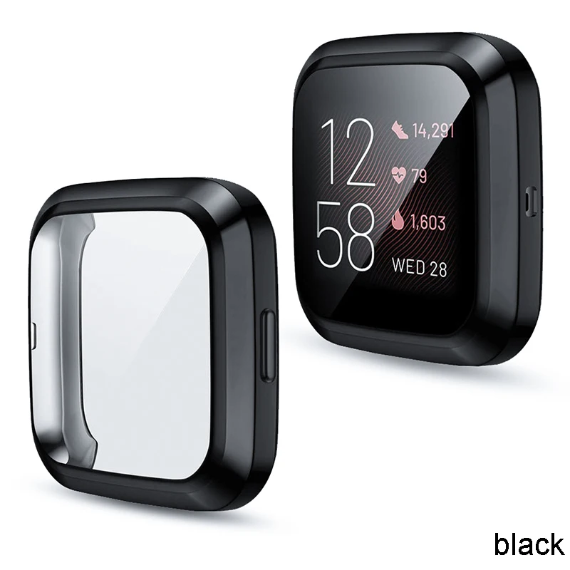10 цветов полное покрытие для Fitbit Versa 2 защитный чехол для экрана Защитная крышка для Fitbit Versa 2 Аксессуары для часов - Цвет: Black