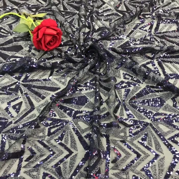 

2019 New arrival African net lace with sequins French lace fabric Blue African cord lace Net Lace Material for party dress J2425