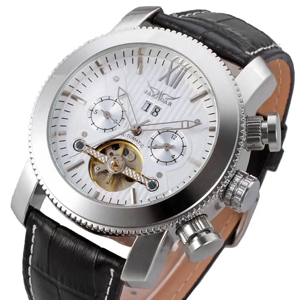 

JARAGAR Tourbillon Men's Watch Genuine Leather Wristwatch Auto-date Mechanical Timepiece Mens Watches Fashion Male Clock Gifts