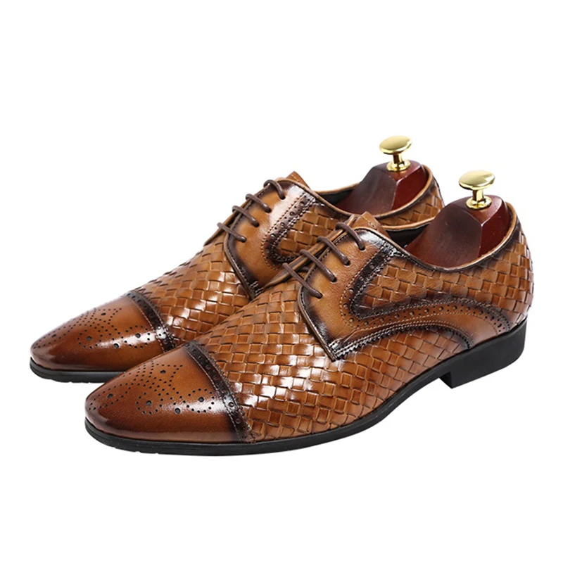 Men Oxford Shoes Brogues Lace-Up Bullock Business Wedding Dress Formal
