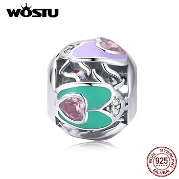 

WOSTU Small Insects Round Charms 925 Sterling Silver Green Purple Beads Pendant Fit Original Bracelet Necklace Jewelry CTC205