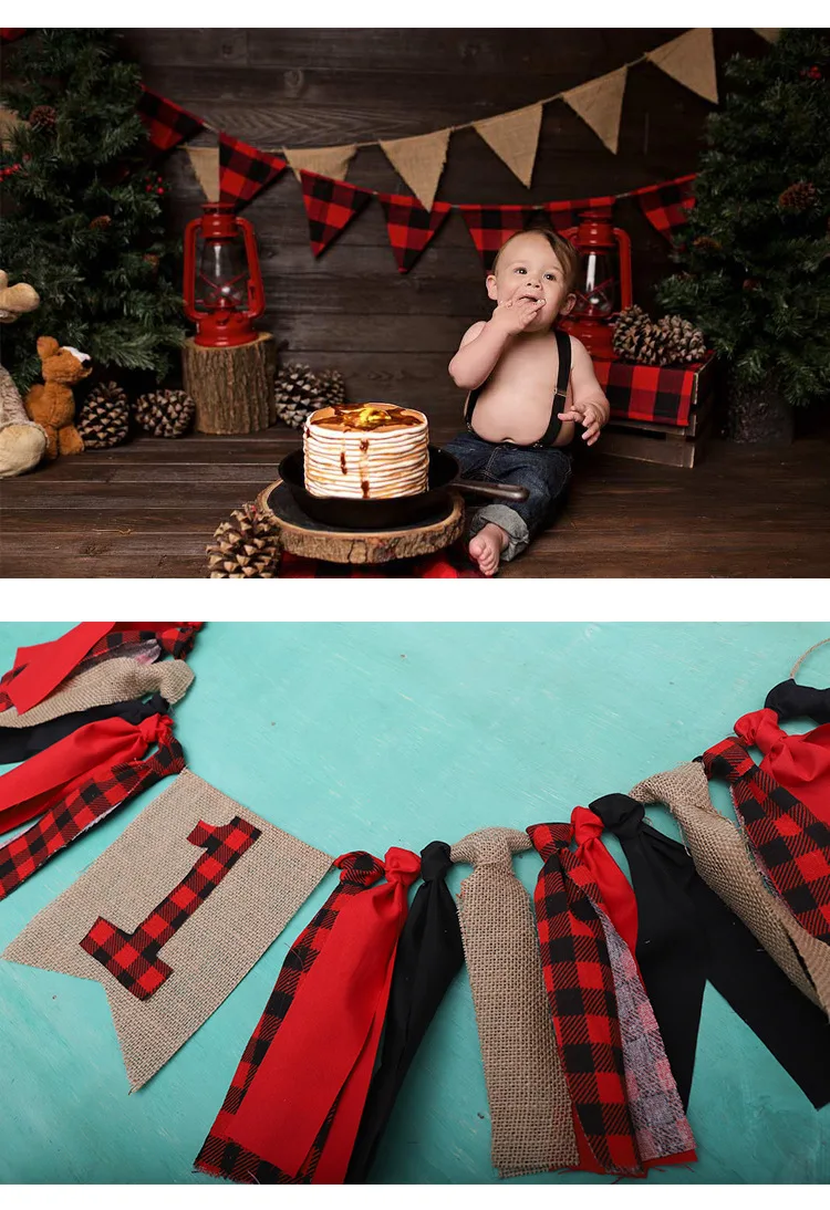 Red Plaid Logging Workers Party Banners Christmas Decorations Dining Chair Hanging Flag Fabric Hanging Flags Customizable