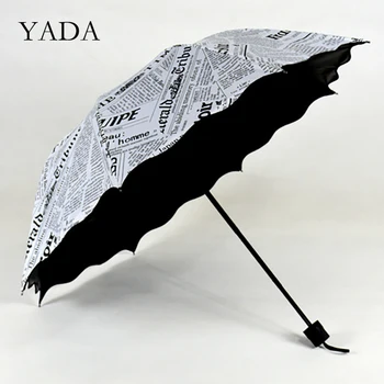 

YADA Ins New Fashion Newspaper 3-Folding Umbrella Rain UV Child lace Umbrella For Women Man Windproof Fold Umbrellas YS200088
